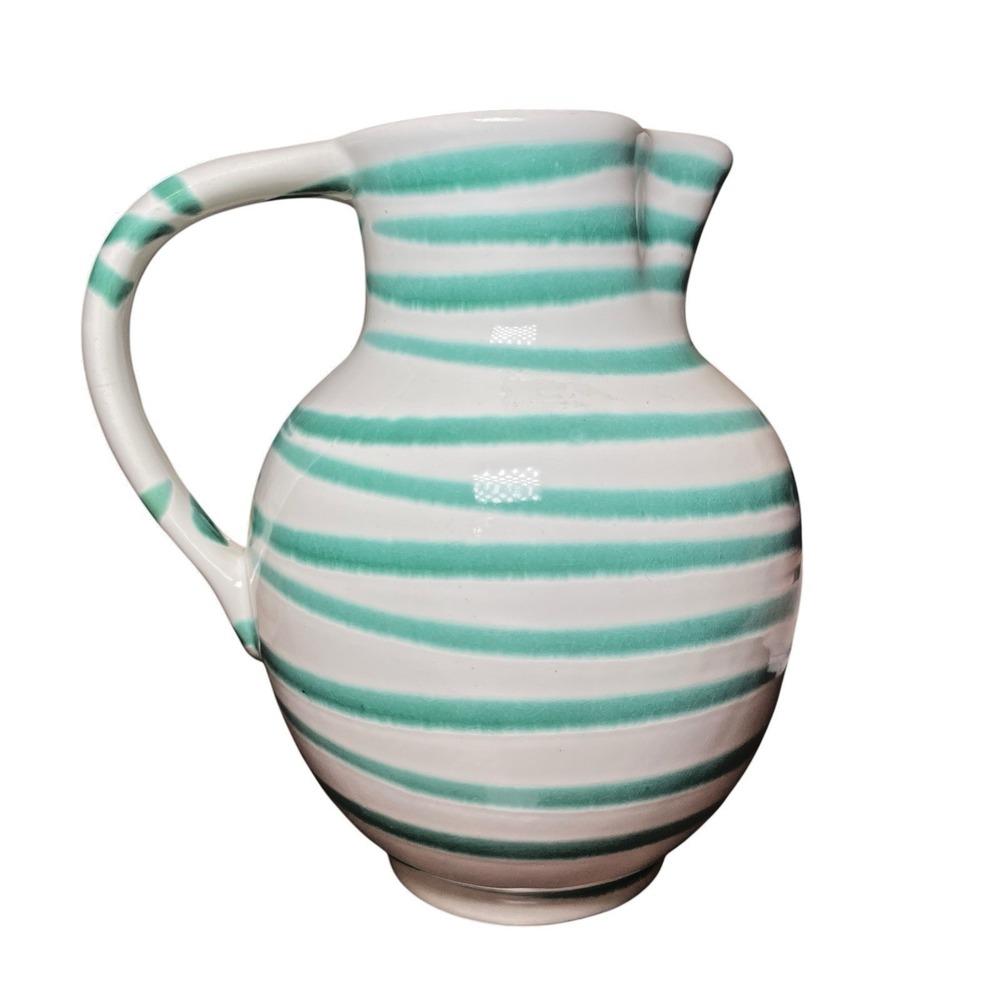 Vintage Gmundner Keramik Rare Green Stripe Hand Painted Pitcher 7 Inches Tall - Picture 9 of 11
